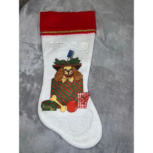 Vintage Holiday Decor Christmas Stocking One Size White Red